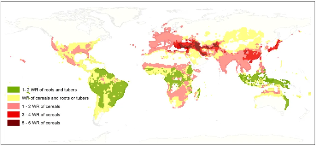 Distribución de especies salvajes de cereales, raíces y tubérculos, por Luigi Pascali et al.