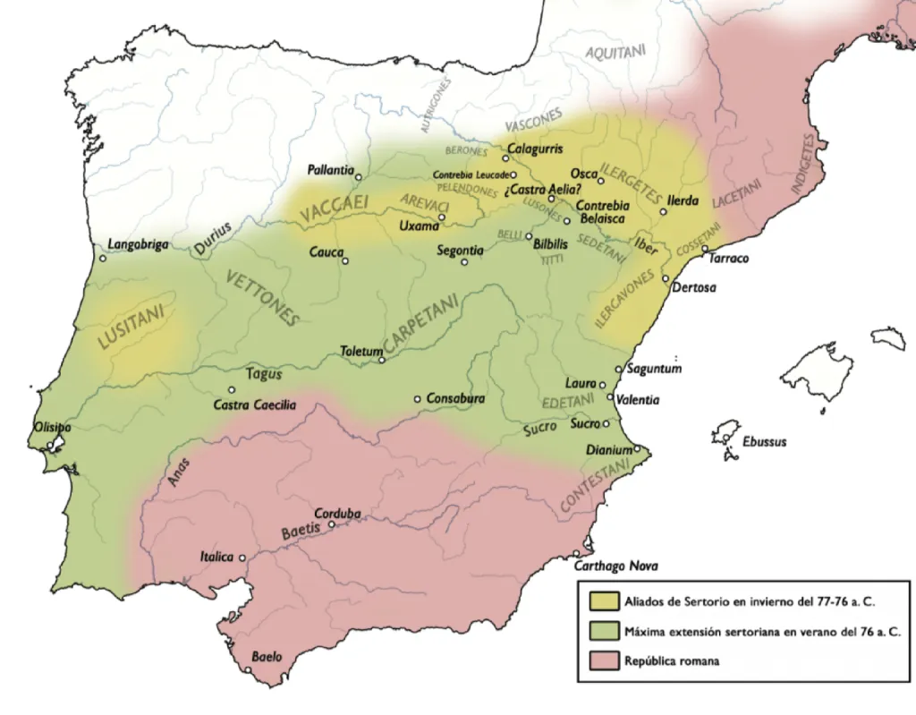 Guerra de Sertorio. Territorio optimate vs sertoriano en el 76 a. C