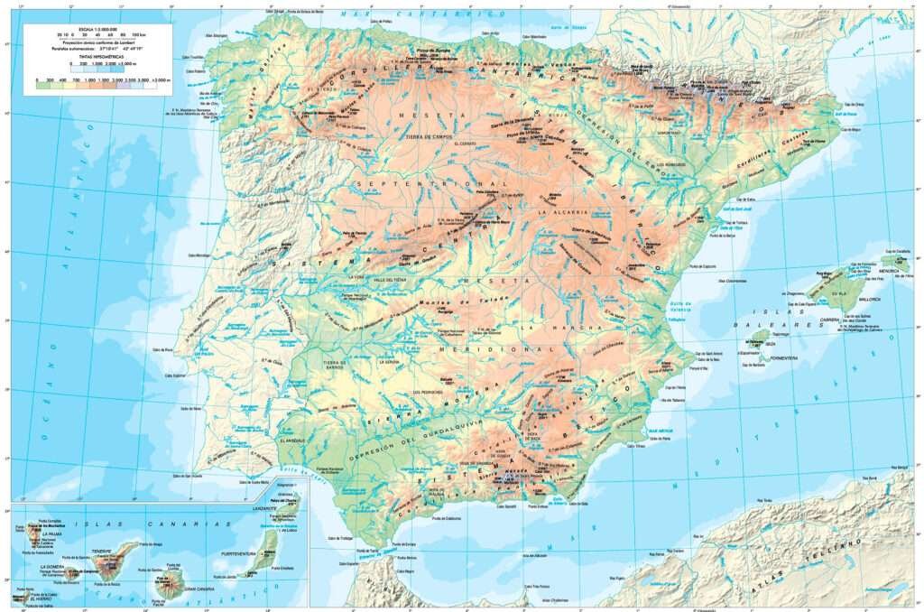 mapa físico de la península ibérica