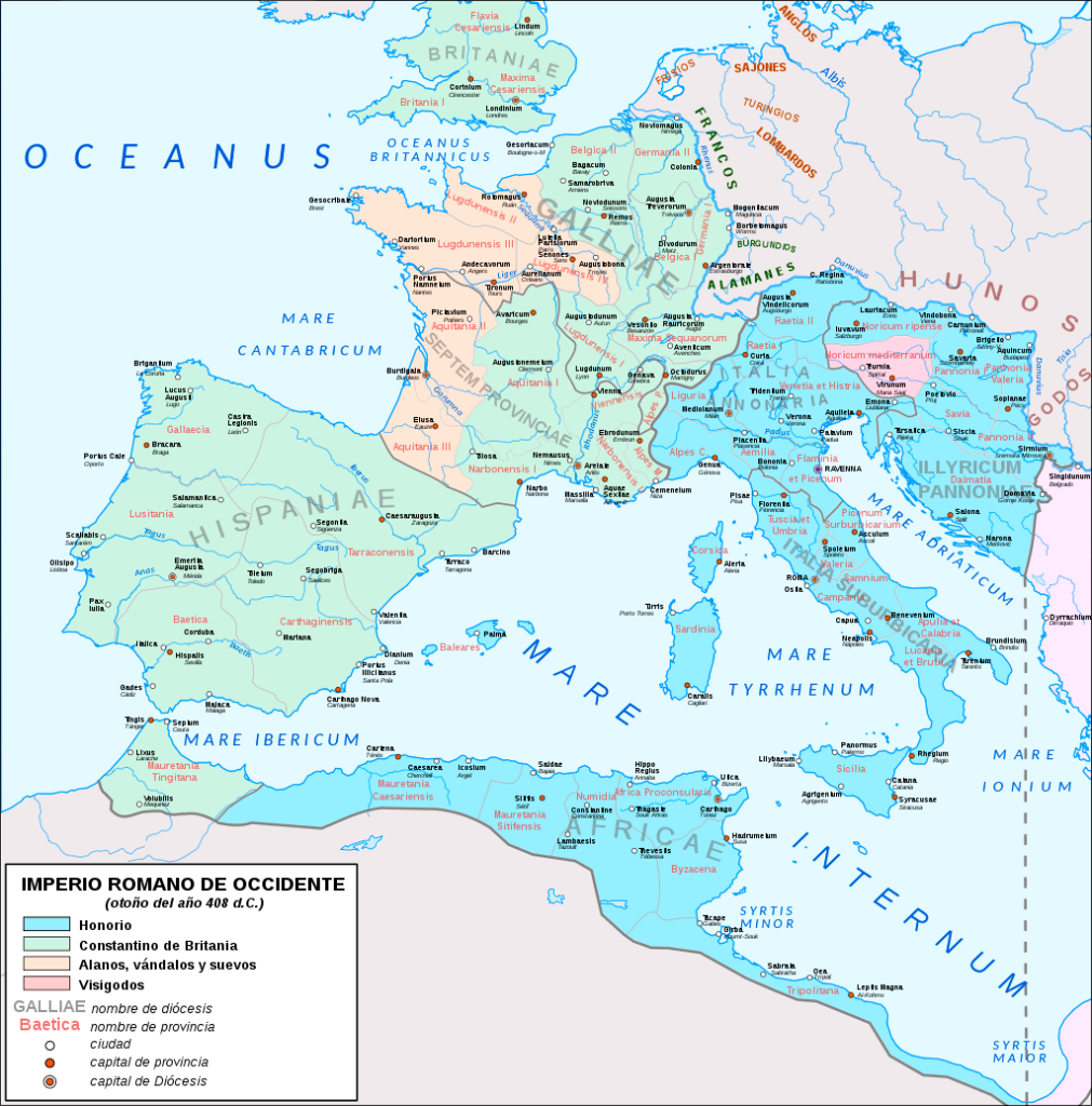 Mapa Imperio romano de Occidente, año 408