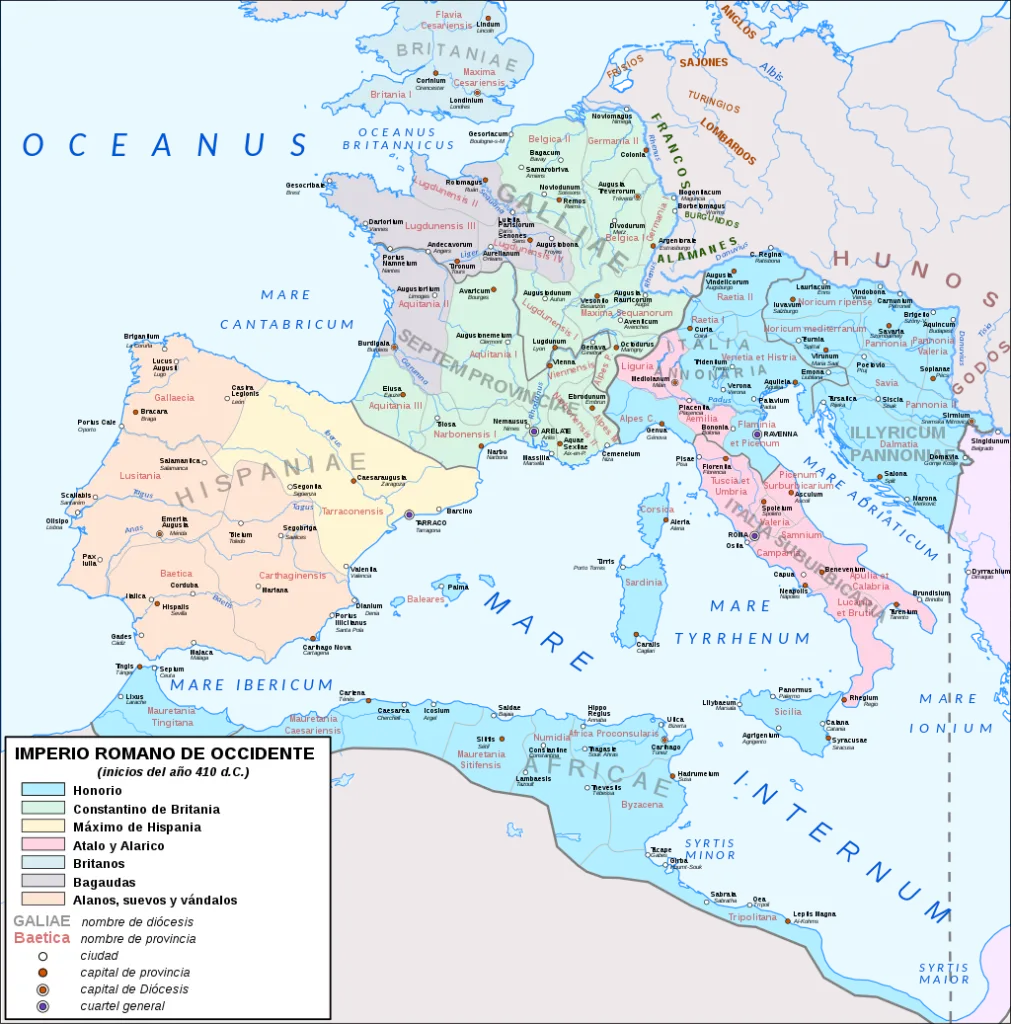 Mapa Imperio romano de Occidente, año 410