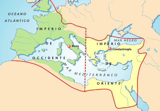 Parte occidental y oriental del Imperio romano