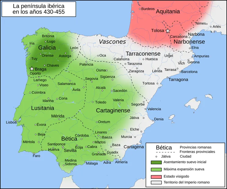 Mapa de Hispania años 430-455