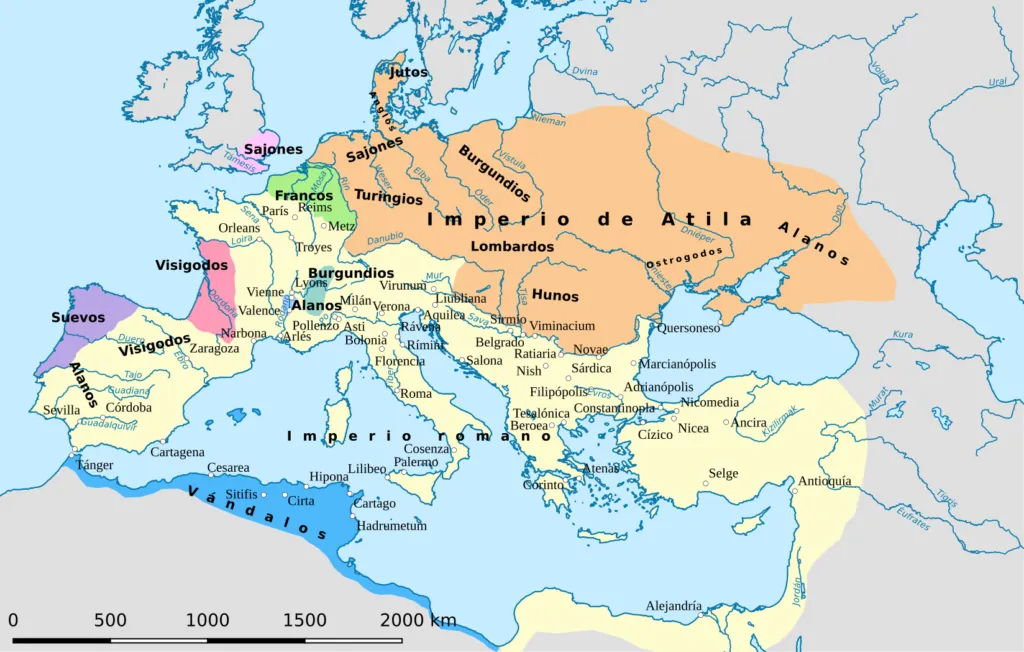 Mapa del Imperio romano, año 450