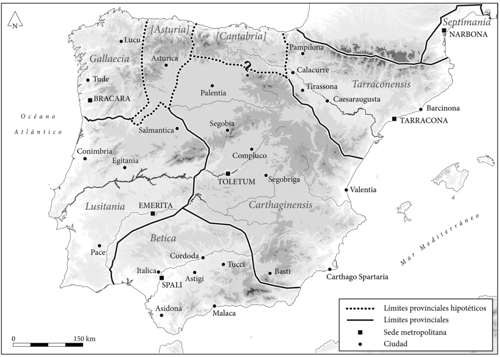 Mapa de la división provincial del Reino visigodos a finales del siglo VII, por Pablo C. Díaz