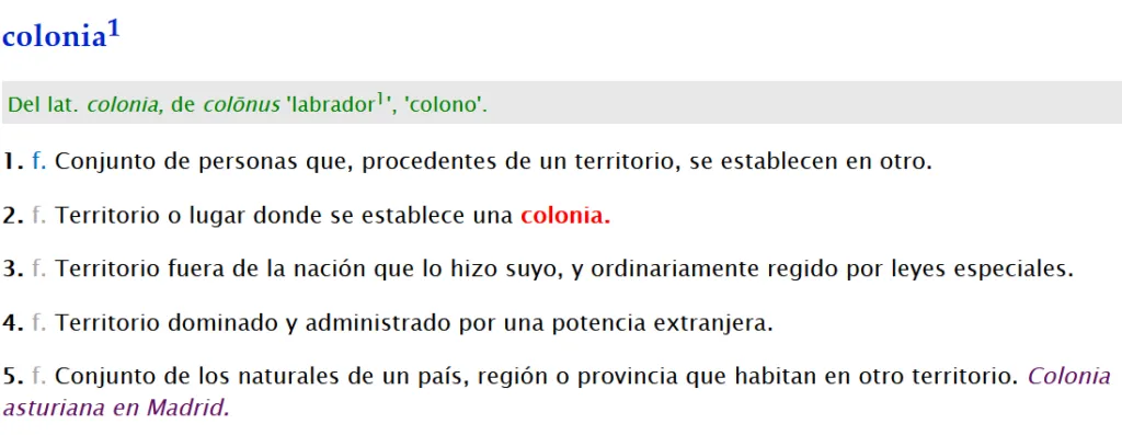 Estas son las principales acepciones de la palabra colonia según la RAE