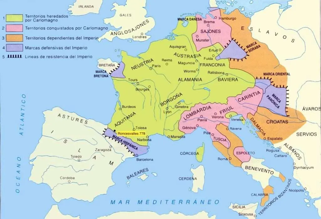 Imperio carolingio a la muerte de Carlomango, año 814