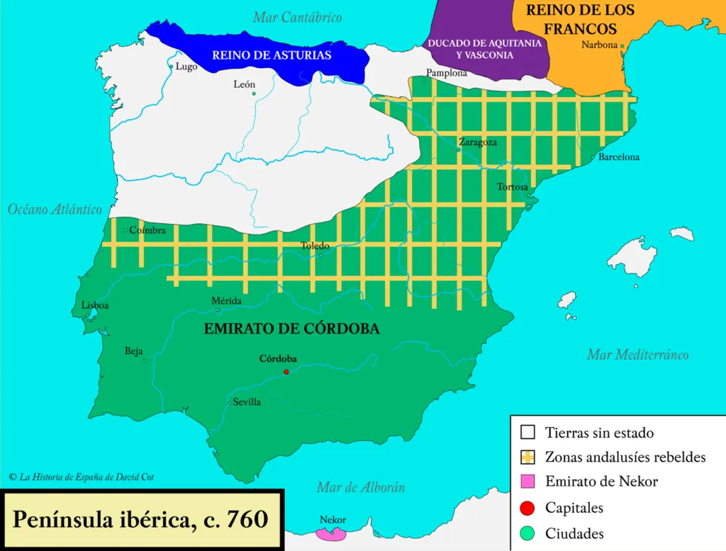 Mapa de la península ibérica, año 760