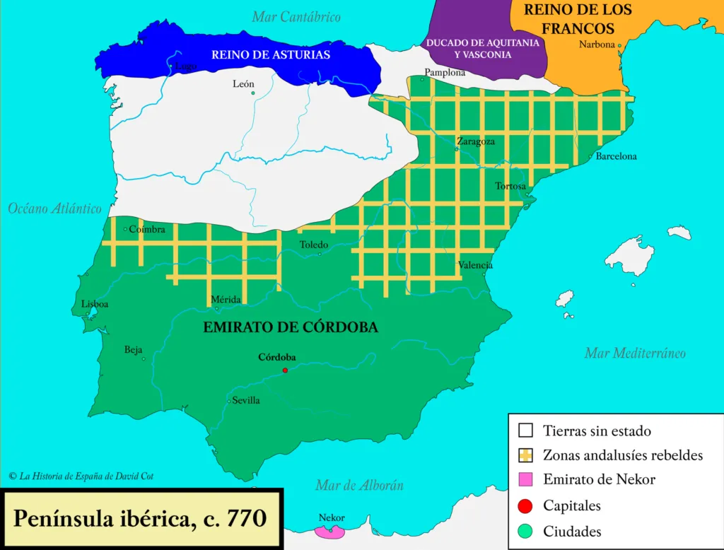 Mapa de la península ibérica, año 770
