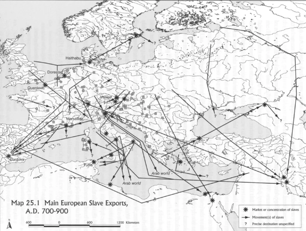 Principales mercados europeos de esclavos y lugares de exportación, siglos VIII y IX, por Michael McCormick