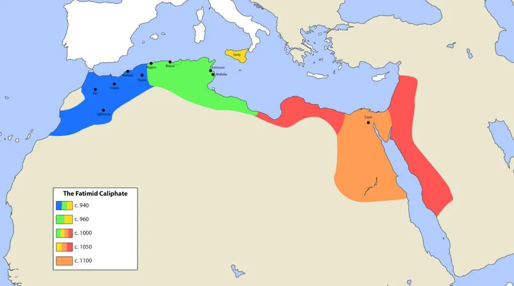 Califato fatimí en distintas fases de su historia