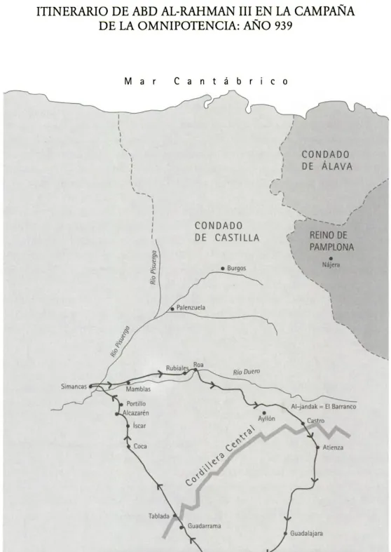 Ruta del ejército musulmán en el curso de la campaña de Simancas-Alhándega (939), por Gonzalo Martínez Díez