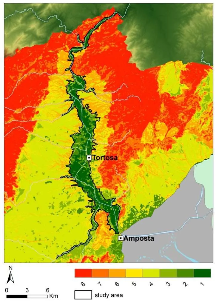 Clasificación de la calidad del suelo del distrito de Tortosa, por Joan Negre Pérez. Esto influye decisivamente en el poblamiento