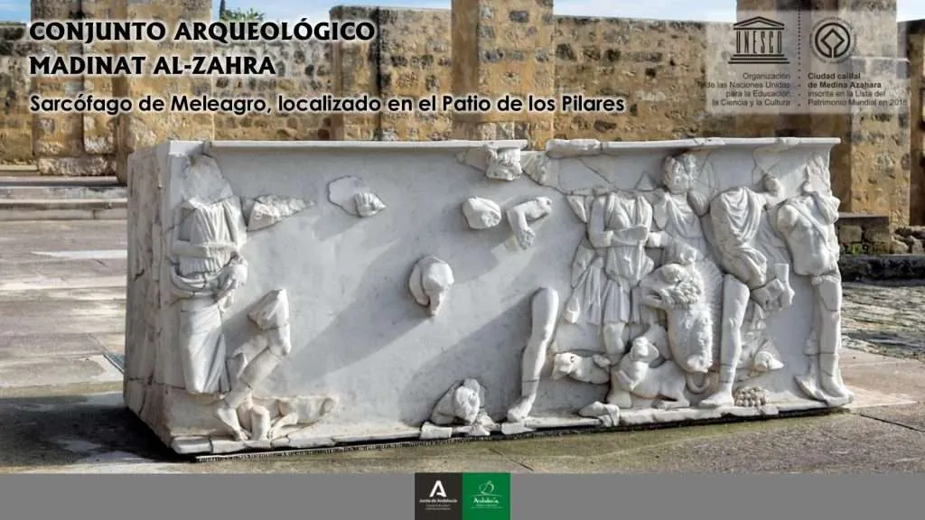Sarcófago de Meleagro hecho de mármol en época romano y reutilizado como decoración en el palacio de Medina Azahara