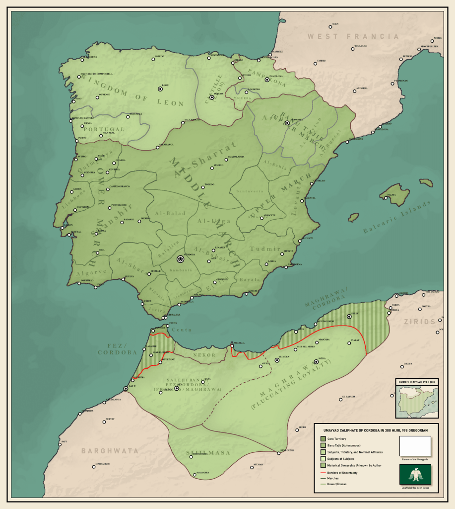 Califato de Córdoba hacia el 998 con sus territorios y vasallos norteafricanos, por AbdurRahman AbdulMoneim