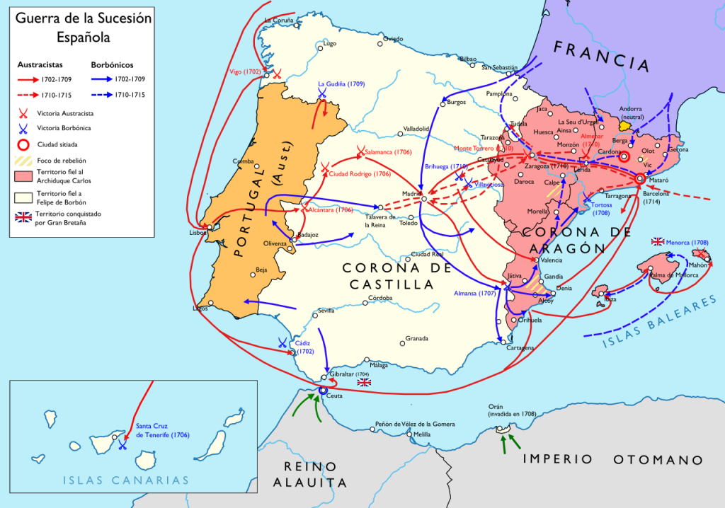 Movimiento de tropas borbónicas y austracistas en España durante la Guerra de Sucesión española