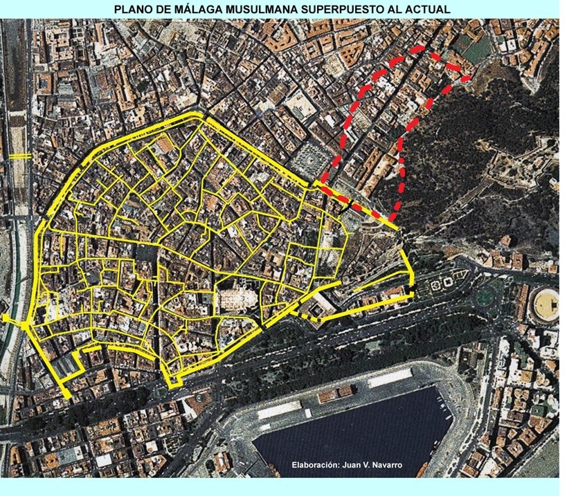 Plano de la Málaga musulmana superpuesta en la actual