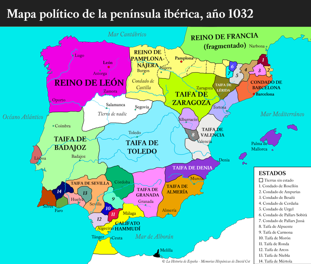 Mapa político de la península ibérica, año 1032, por David Cot