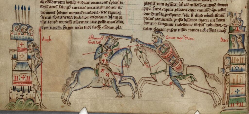 Chronica Majora (c. 1253) de Matthew Paris. Justa de caballeros