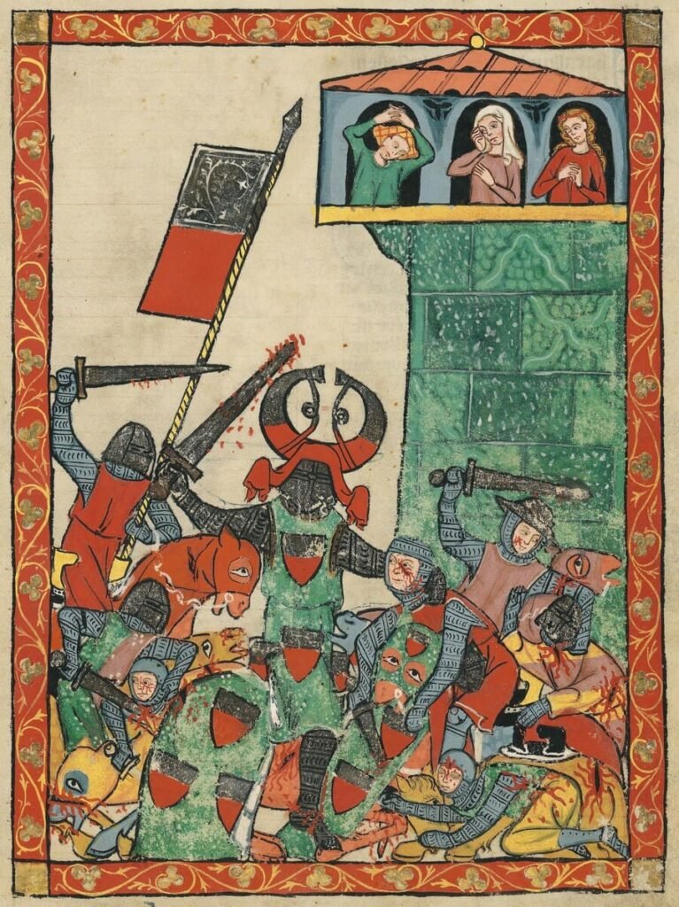 Codex Manesse (Zúrich, 1305-1340). Albrecht II de Hohenberg. Batalla