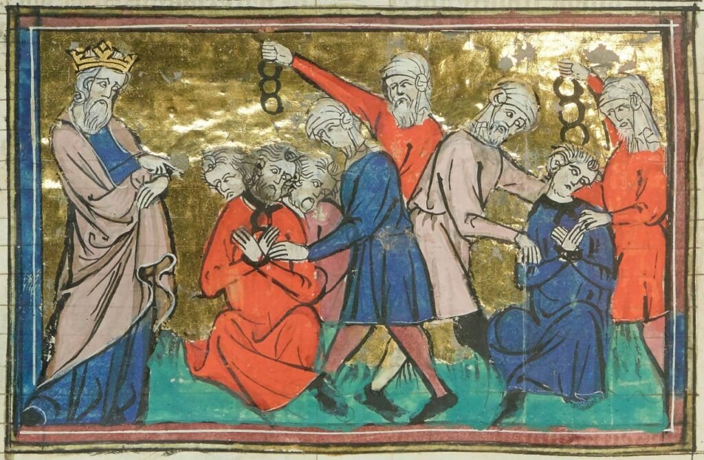 Français 22495 (siglo XIV). Cautivos frente al rey