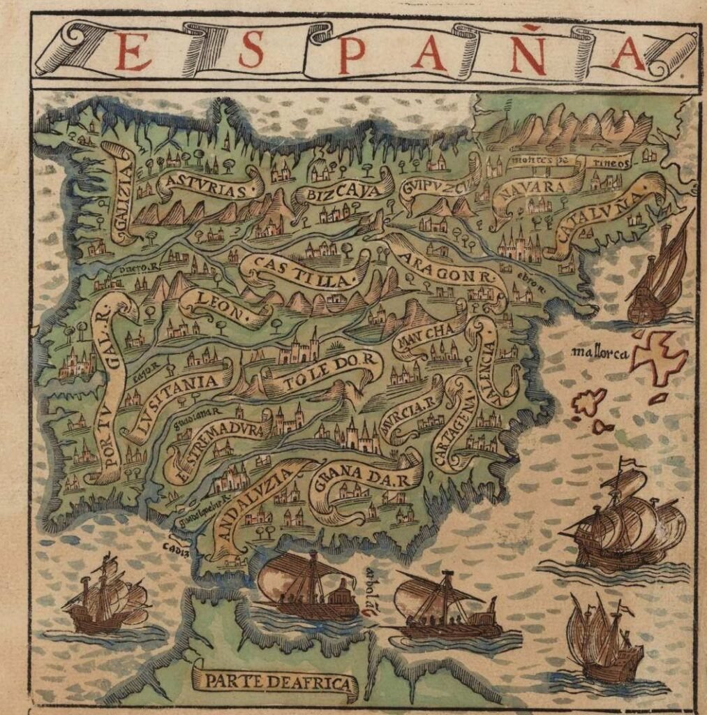 Portada coloreada de Libro de Grandezas y cosas memorables de España (1549), por Pedro de Medina