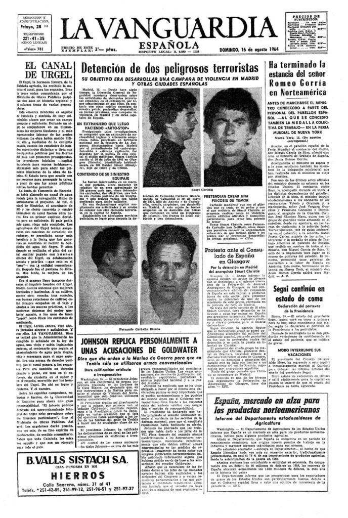 Detención de Christie y Carballo. La Vanguardia, 16 de agosto de 1964