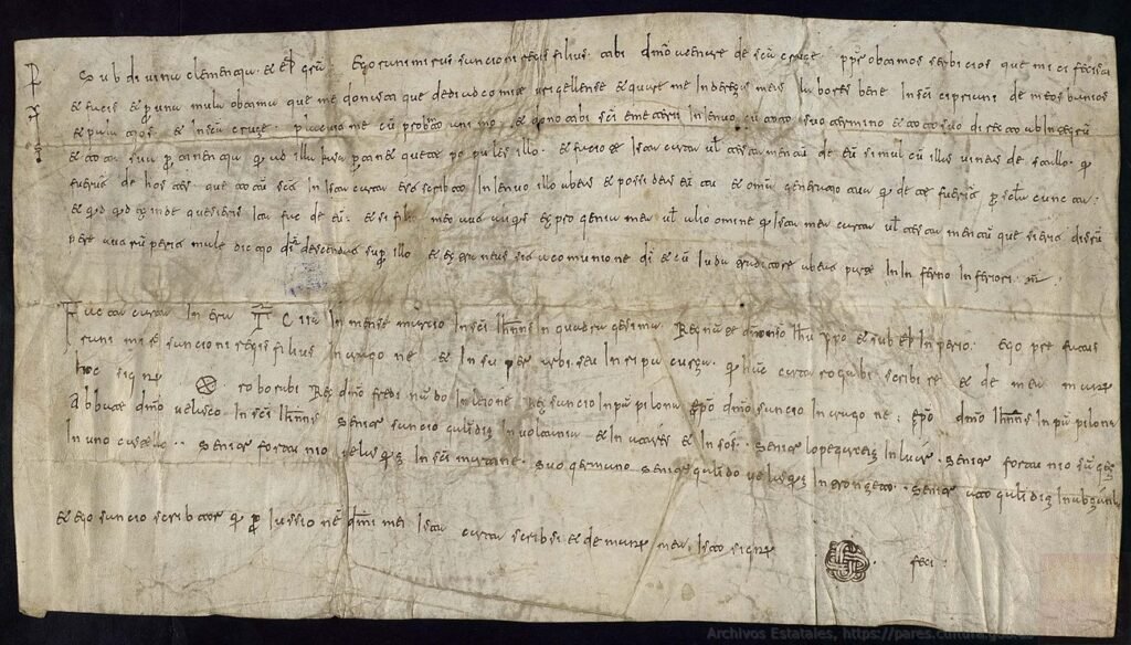 Diploma. Ramiro I de Aragón da a Aznar Samitier con sus términos para que lo pueble y unas viñas en Estallo. Marzo de 1064. Archivo Histórico Nacional
