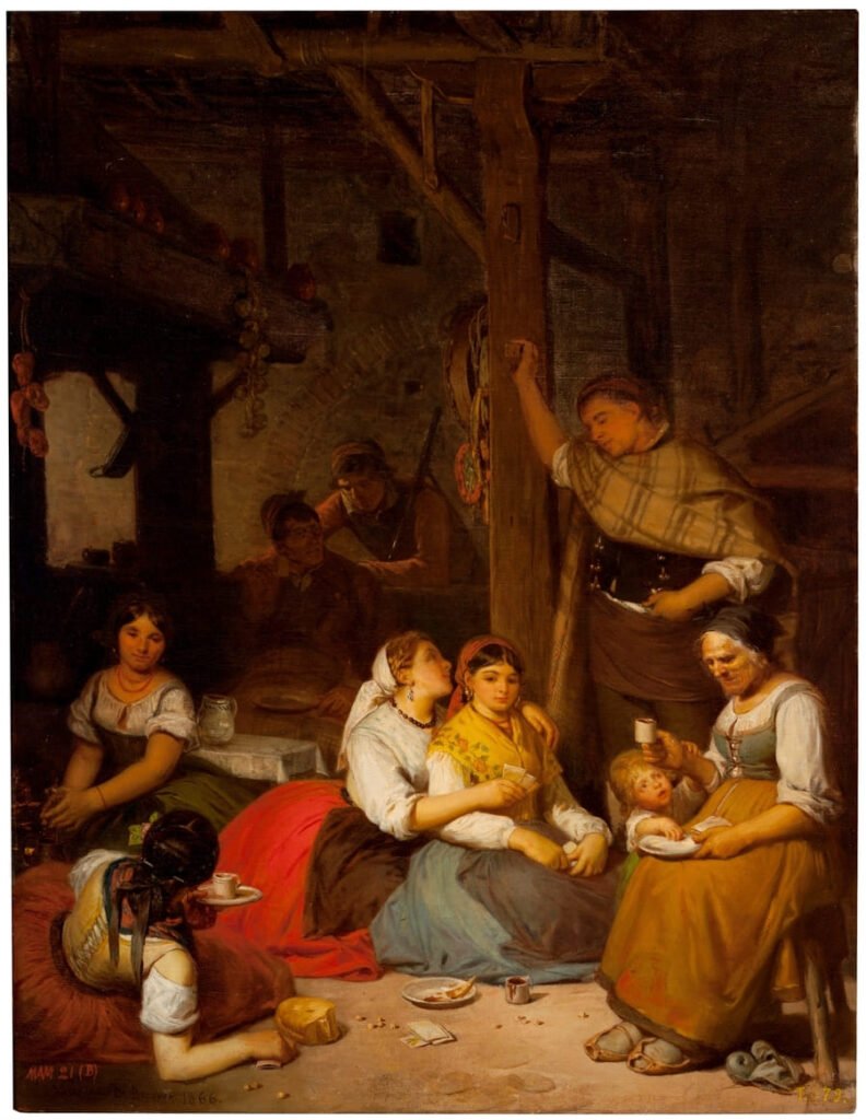 Familia aragonesa reunida para tomar chocolate por la tarde (1866), por Valeriano Domínguez Bastida Bécquer